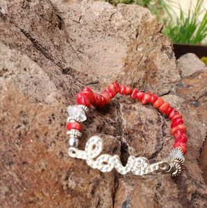 Red coral and Herkimer diamond bracelet